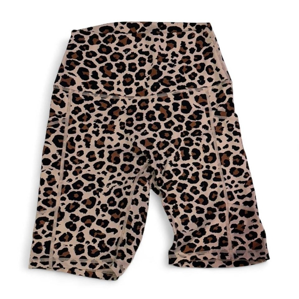 Leopard Print Biker Shorts Tan Small High Waisted Athleisure Gym